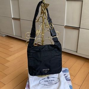 Prada - black - silver hardware and leather accents - vintage flat wallet/pouch